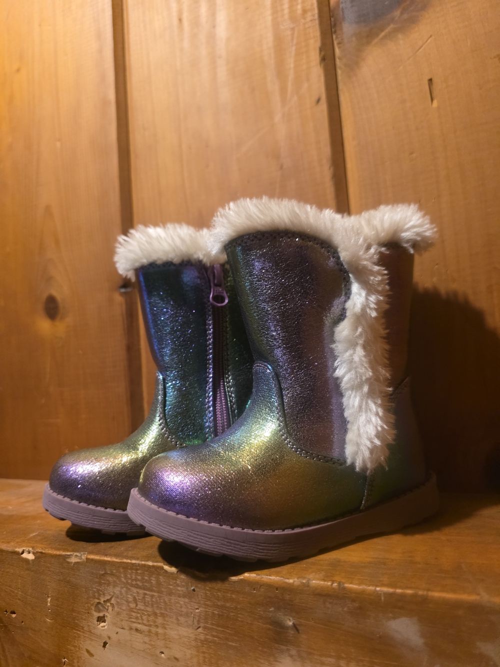 Cat & Jack Girls Iridescent Rainbow Faux-Fur Zip Boots